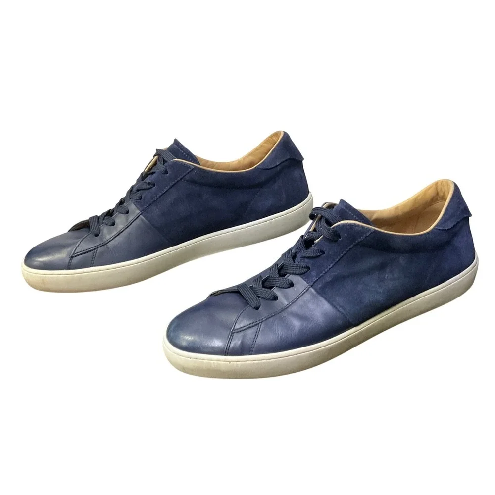 Tods Mens Navy Blue Leather Suede Low Top Sneakers Shoes Made in Italy Size 10.5
